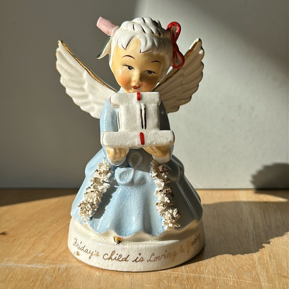 Vintage Napco Fridays Child Loving Giving Birthday Girl Angel Christmas Figurine